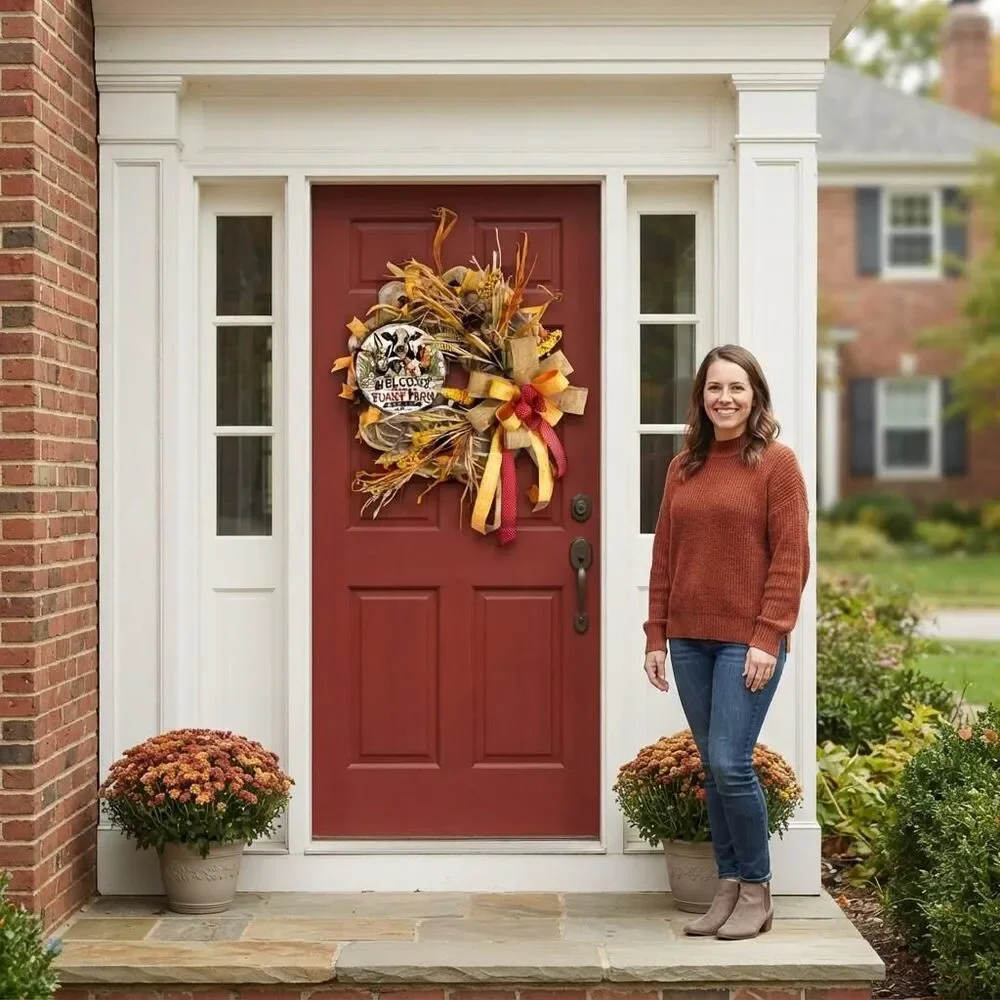 Funny Farm Front Door Wreath | Rustic Farmhouse Animals | Fall Harvest Decor